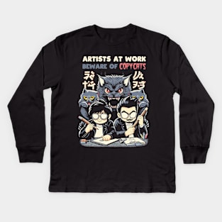 Artists at work, Beware of COPYCATS Kids Long Sleeve T-Shirt